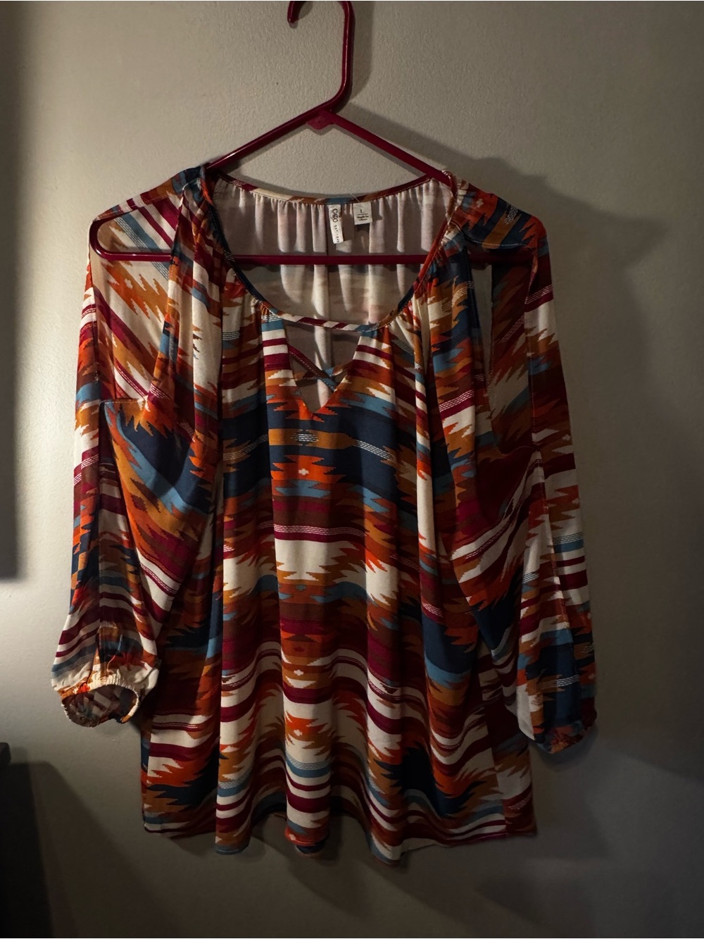 Cato Multicolor Aztec Print Tunic Top - Rust, Blue, Cream